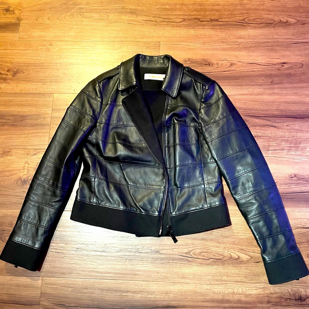 Tory Burch leather bomber jacket size 4